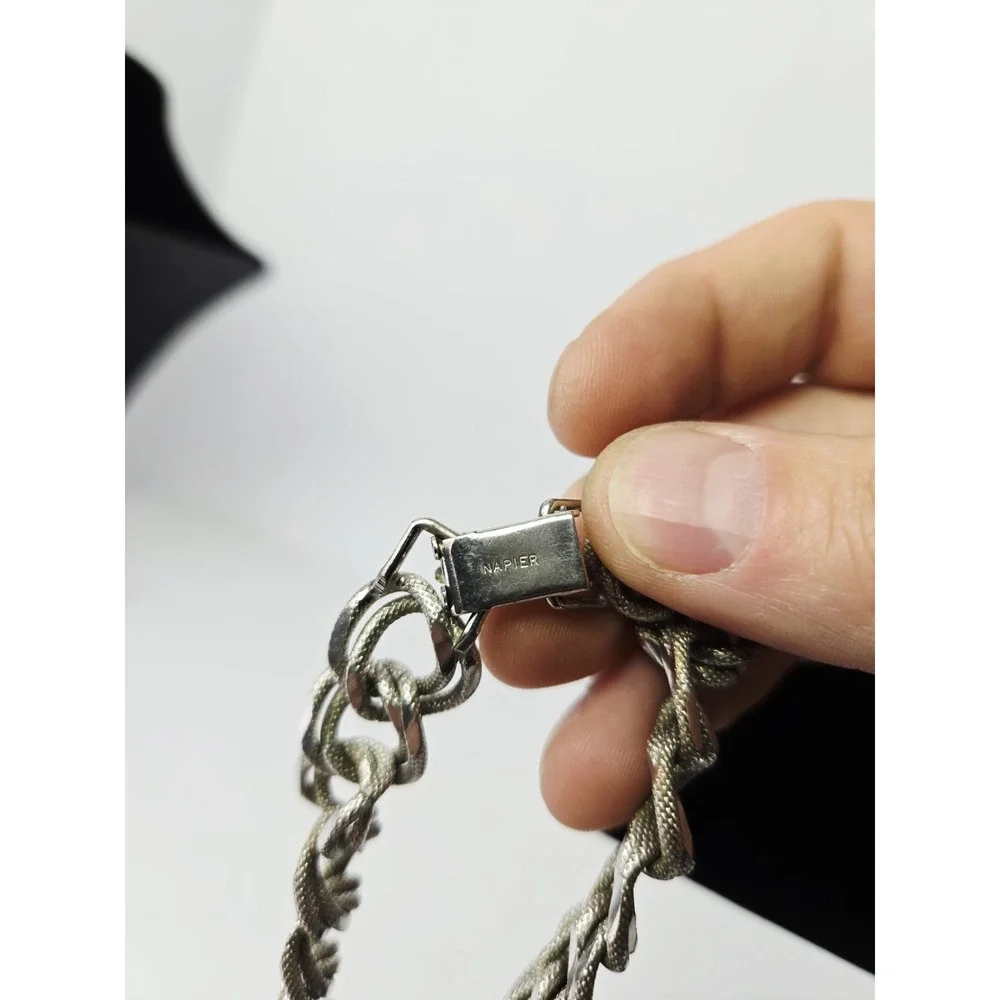Vintage Napier Heavy Braided Bracelet Silver Tone Statement‎ 8